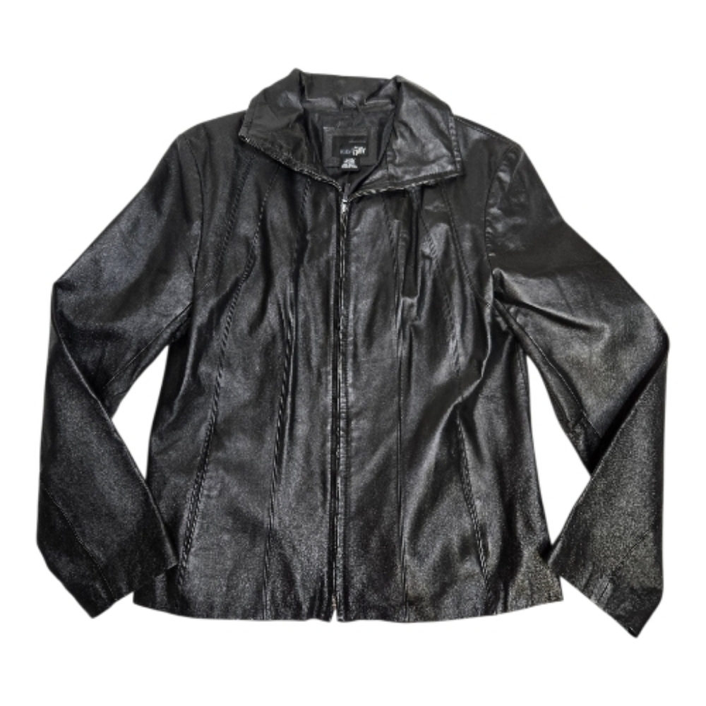 EAST 5th black leather moto zip up short jacket L